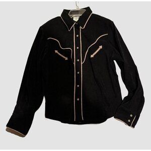 Vtg 90s Rough Rider Circle T Western Shirt Black Faux Suede Snap Front Size XL